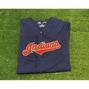 Cleveland Indians jersey mens large blue red unisex button down lightweight